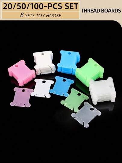 10/20/50/100pcs Multi-Color Plastic DIY Cross Stitch Floss Bobbins, Card-Shaped Embroidery Thread Organizer