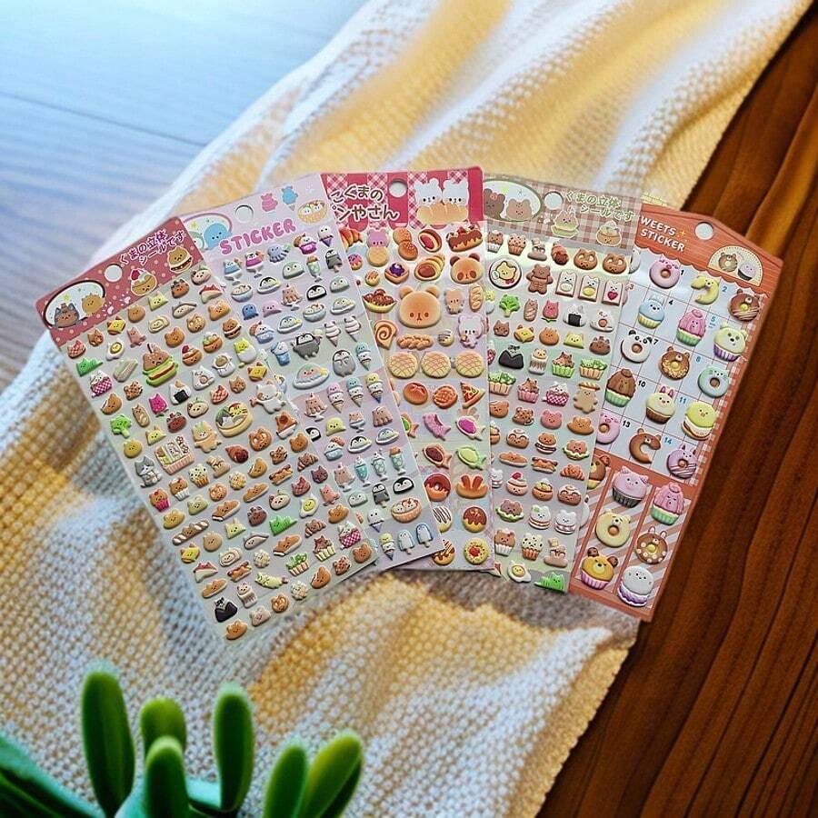 2 件可爱熊汉堡和泡泡贴纸，创意面包贴纸、DIY 工艺品，适用于手机壳、笔记本电脑