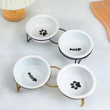 New Ceramic Double Bowl With Iron Wire Stand, Cat/Dog Lover Gift And Dog/Cat Mom Love Pet Bowls For Cat Lover And Cat Mom Love And Dog Lover And Dog Mom Love, Dual-Purpose Cat/Dog Lover Gift And Dog/Cat Mom Love Pet Food And Water Bowls