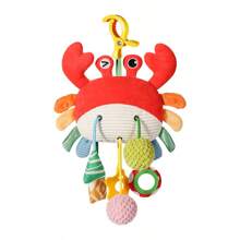 1pc Baby Plush Pull/Push Sensory Toy, Includes Crab & Chick Shaped Fabric Toys With Teether, Mirror, Bell, Suitable For Crib, Stroller, Car Seat, Multi-Textural Experience, Early Educational Development Gift For Baby Boys And Girls (Some Accessory Colors Randomly Assorted)