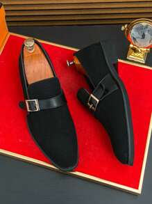 Casual Men's Pointed Toe Slip-On Loafers, Summer Korean Fashion Designer Style Low-Top Leather Shoes - Black - View 1