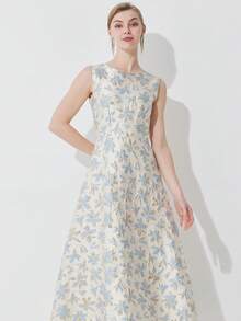 Luxury Jacquard Weave Sleeveless Party Dress For Women, Wedding Guest Dress, Prom Dress