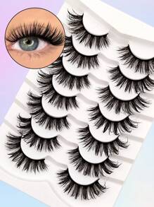 Asiteo 7 Pairs Cartoon Style Wet Effect Spiky False Eyelashes, Lightweight & Fluffy Faux Mink Doll Lashes, Reusable, For Dramatic Cartoon Character Makeup - 尖尾漫畫款 - 查看 4