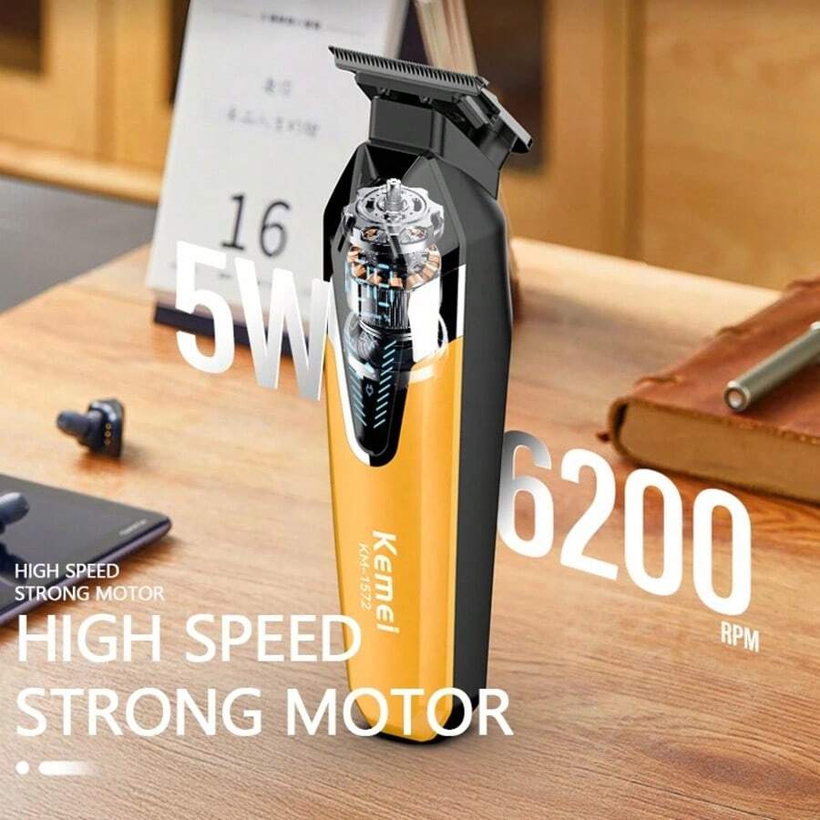 Recortadora de pelo eléctrica inalámbrica Kemei KM-1572 para hombres - Cortapelos recargable profesional, máquina de corte de cabello de precisión para uso doméstico y salón