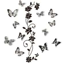 黑藤3D蝴蝶玻璃贴纸墙贴背景墙卧室房间浴室装饰可移除墙壁贴自粘墙贴 - 黑色 - 查看 5