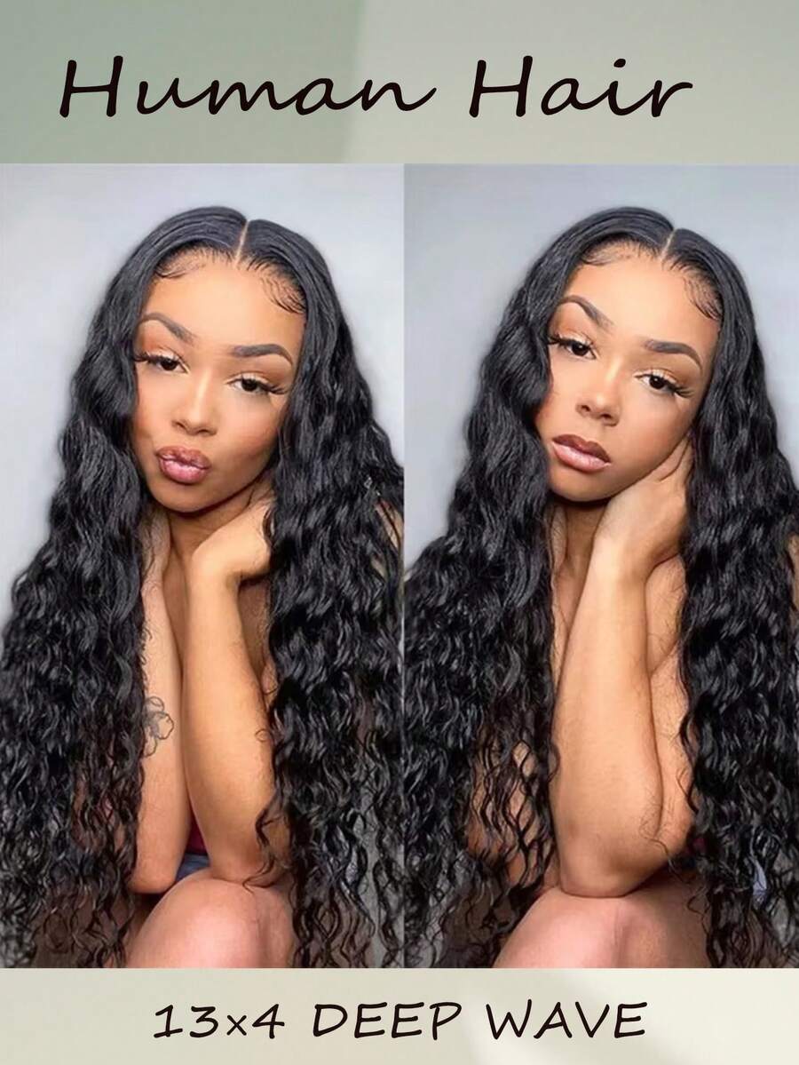 34 英寸折扣女士深波浪蕾丝前假发 - 13x4 卷发真人发，适合年轻人，密度 150% 8-34 英寸