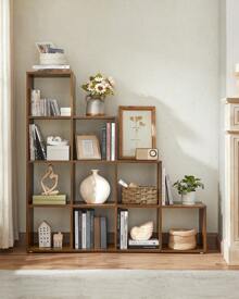 VASAGLE Bibliothèque à 10 Compartiments, Étagère avec Casiers Ouverts, Meuble de Rangement, pour Décorations, Cadres Photos, Salon, Chambre, Bureau, 29 x 129,5 x 129,5 cm, Marron Rustique - Kaki - Voir 2