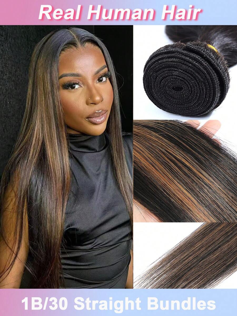 1B/30 Straight Human Hair Bundles Highlight Bundles Human Hair Virgin Remy Hair Bundles Two Tone Black And Brown Bundles Hair Weave Brown Bundles