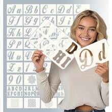 124 Alphabet Numbers & Mandala Stencils Small & Large 2 & 4 Inches Upper Lowercase Arts Crafts Letters Stencil Reusable Template For Calligraphy DIY Painting Wood Wall Fabric Rock Bullet Journal Kit,Back To School,School Supplies - White - View 1