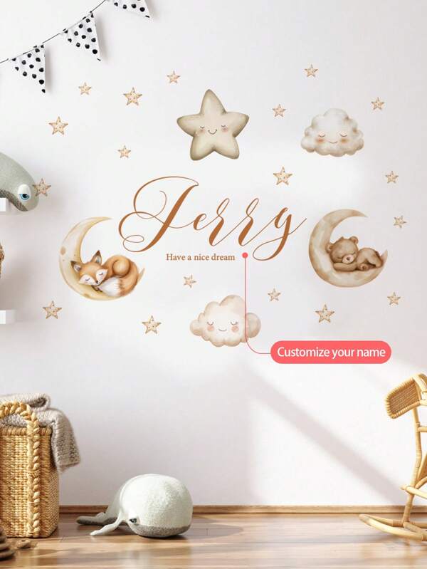 [Decoração personalizável para quarto infantil] Adesivo de parede com letras de urso de desenho animado + decoração personalizada para marcos para quarto infantil, decalque com nome de bebê faça você mesmo, festa de aniversário/100 dias, decoração de berçário (adesivos removíveis) Volta às aulas