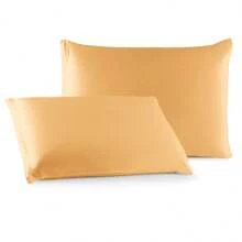 Pair Of Plain Knit Pillowcases 100% Cotton With Zipper - Mustard - View 1