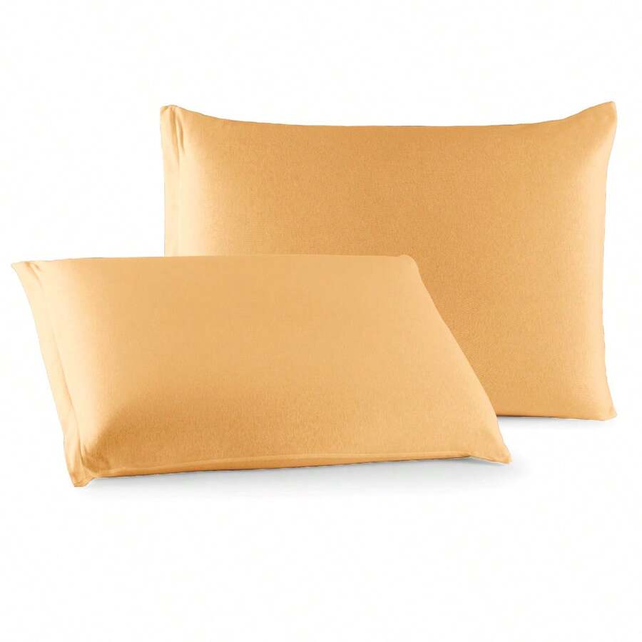 Pair Of Plain Knit Pillowcases 100% Cotton With Zipper - Mustard - View 1
