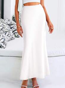 Women Spring Satin Silk Skirt High Waist Flared A-Line Long Maxi Skirt Solid Color Summer Elegant Cocktail Party Evening Wedding Club Valentine Long Skirt