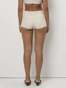 Womens Ruched Lounge Shorts Casual Low Waist Solid Color Slim Fit Mini Shorts Going Out Shorts - Yellow - View 5