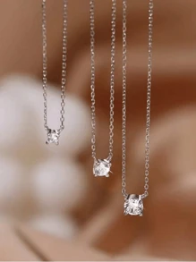 1 件经典锆石项链 925 纯银锆石简约女士项链华丽周年纪念礼物送给女朋友 - 經典鋯石項鍊 - 查看 2