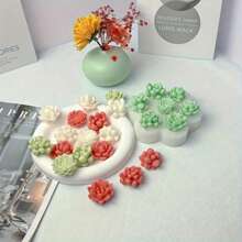 1 件 7 腔硅胶多肉植物蜡烛模具 - 可重复使用、易脱模、芳香蜡融化、手工皂制作用品、白色硅胶、适用于 DIY 工艺品和多肉植物形状的蜡烛和肥皂