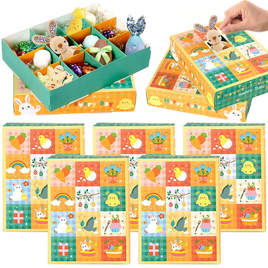 5 Pcs Easter 12 Days Countdown Gift Box Bunny Chicks Pattern Paper Surprise Easter Advent Calendar Box For Spring Easter Birthday BabyShower Wedding Party Supplies Gift Wrapping - Multicolor - View 1