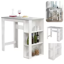 Mesa de Bar con 3 Nichos con Almacenamiento Lateral, , Mesa Auxiliar de Comedor, Mesa de Bar Estrecha Rectangular, para Sala de Estar Fiesta, Café Rústico(Blanco, 120*60*105,5 cm) - Blanco - Ver 1