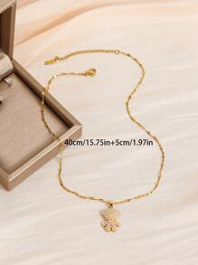 1 件儿童可爱甜美仿珍珠装饰熊吊坠项链适合女孩优雅轻奢街头派对节日魅力珠宝适合日常生活