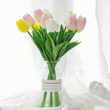 5pcs Artificial Silk Tulip Flowers With Stems And Green Leaves, Fake Flower Decor For Vases, Weddings, Parties, Kitchen, Office, Home, Bedroom, Dining Table. Latex Tulips Feel Real, Artificial Tulip Bouquet Decor For Home, Office, Wedding Easter Gifts Birthday Graduation