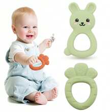 2 合 1 兔子牙胶和胡萝卜牙胶套装，婴儿出牙玩具，复活节礼物