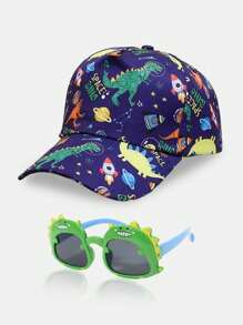 2pcs Kid's Cute Cartoon Printed Sun Protective Baseball Cap & Sunglasses Set, Outdoor - Baseball Cap + Glasses Combination - View 7