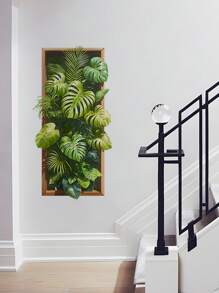 热带树叶风景仿窗墙贴花，哑光饰面，防水，易撕易贴，可移除墙贴，仿窗海报，适用于客厅、卧室、走廊、浴室装饰礼品生日毕业家居装饰墙面装饰卧室装饰房间装饰用品客厅装饰家居装饰客厅墙纸贴纸个性化贴纸 - 綠色 - 查看 4