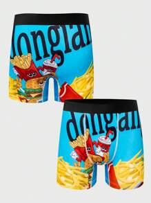 1pc Refreshing & Burger 3D Digital Print Breathable Boxer Briefs - Blue - View 1