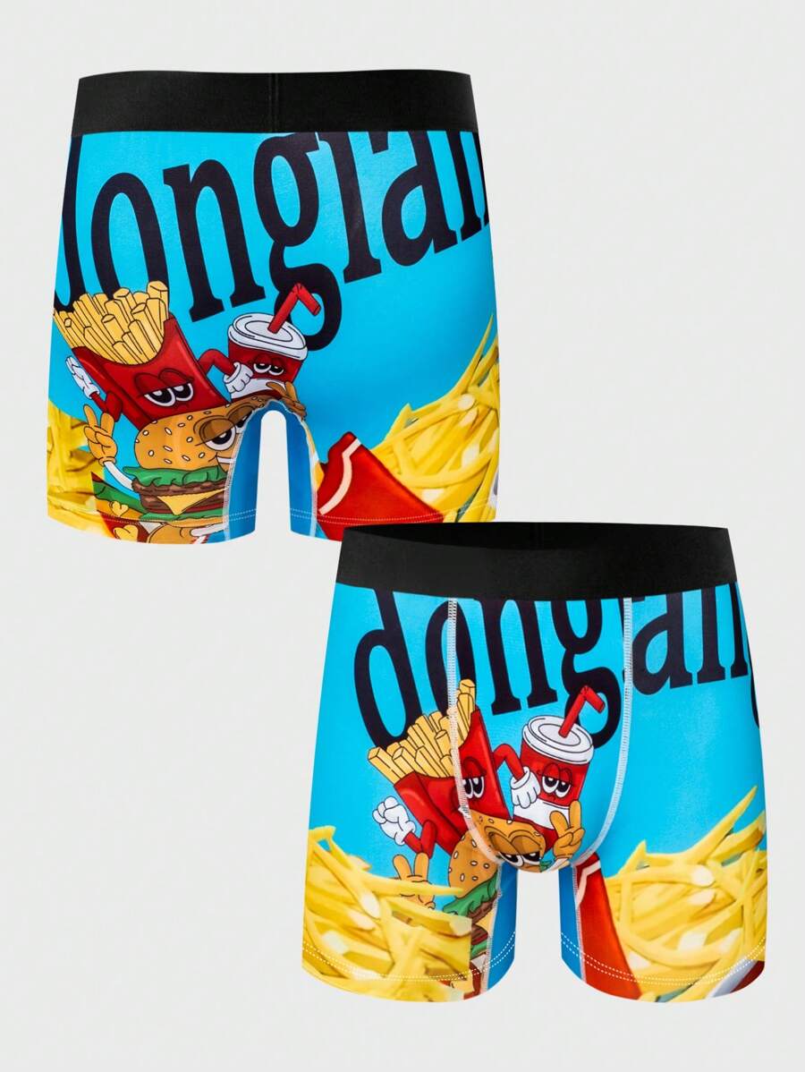 1pc Refreshing & Burger 3D Digital Print Breathable Boxer Briefs - Blue - View 1