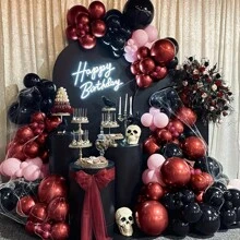132 Pieces Pomegranate Red And Gold Balloon Set - Perfect For Weddings, Birthdays, Graduation Ceremony, Etc. - Multipurpose Party Decorations With Latex Balloons, Wedding Balloons, Wedding Occasions, Bridal Shower Occasions, Birthday Occasions, Graduation Occasions, General Occasions