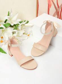 1 Pair Girls Pearl Decorated Fashion High Heel Sandals, Kids High Heel Dance/Performance/Daily Wear Shoes, Summer