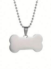 Fashionable Men's Stainless Steel Necklace With Dog Tag Bone Pendant - Avant-Garde Accessory - Silver - View 2
