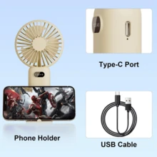 Portable Fan With LED Speed Display, Powerful Airflow, Rechargeable Travel Fan Suitable For Outdoor Camping, Mini Fan With Phone Holder