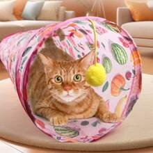 1 件夏季水果猫玩具可折叠猫隧道管趣味玩具适用于室内互动兔子猫咪游戏锻炼隐藏训练玩具玩游戏