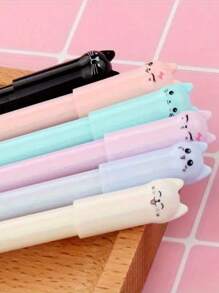 6支/套 可爱猫咪主题圆珠笔，卡通摇摆尾巴猫咪图案，流畅黑色墨水，耐用塑料材质，趣味文具，适合学生和爱猫人士，返校季、节日派对礼物、签名笔、文具、圣诞礼物 - 預設 - 查看 3