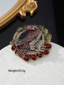 1pc Blue & 1pc Red Vintage Bronze Alloy Oval Glass Brooch Set, Fashion Jewelry Series Suitable For Party, Special Occasions And Everyday Wear, European Retro Style