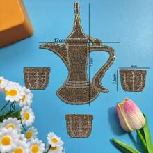 4pcs/Set Crystal Teapot & Cup Pattern Decorative Rhinestones Stickers For Clothing, DIY Accessories Crafts