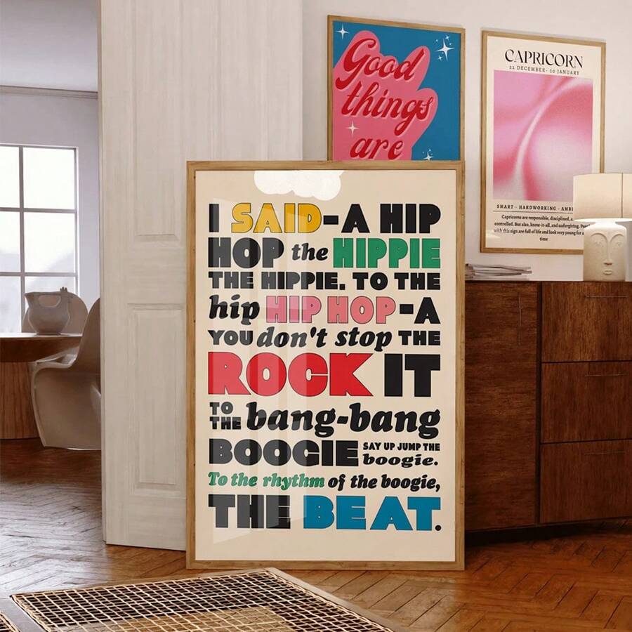 1 件带有说唱音乐歌词的鲜艳帆布海报，彩色 Hippity Hop 嘻哈歌手印刷艺术，适用于办公室、客厅、卧室 - 有趣的家居装饰，无框架，独特的房间装饰 - 彩色 - 查看 1