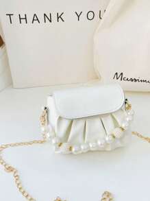 1 pezzo Borsa a tracolla/messenger di moda e dolce con catena e perle, borsa da donna con plissettatura, versione coreana, borsa carina, design plissettato in PU con perle, colori uniti di alta qualità, adatta per lo shopping quotidiano, feste di compleanno, elegante e carina borsa a tracolla con catena, regalo per parenti e amici - Borsa a tracolla plissettata con perle - Visualizzare 15