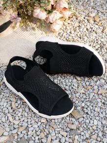 Plus Size Women Casual Sports Sandals, Lightweight Slip-On Comfortable Fashion Mesh Breathable Versatile Shoes - Black - View 3