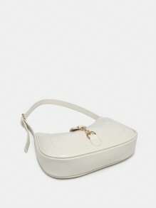 1pc Novachic Vintage Minimalist Crescent Shaped Adjustable Strap Handbag, Suitable For Dates, Outings, Parties - Beige - View 3