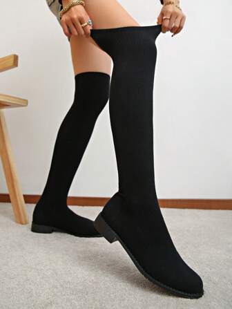 2024 New Autumn Thigh High Boots For Women, Winter High Heel Elastic Thick Heel Over The Knee Long Boots