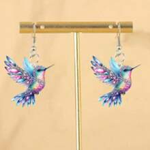 1 Pair Fashionable Bohemian Style Colorful Acrylic Hummingbird Earrings For Women, With Stainless Steel Ear Studs, Suitable For Casual Wear, Creative And Unique Party Gift, Ramadan/Mother's Day Present