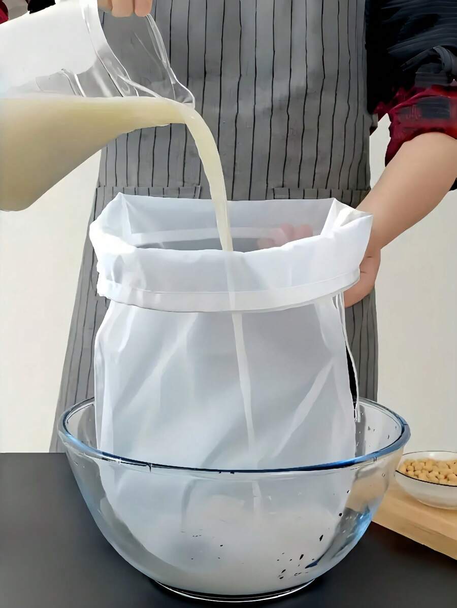 1pc Soy Milk Filter Bag, Kitchen Food Filter Net Bag, Tea Coffee Yogurt Filter, Reusable, Nylon Filter Bag, Strainer - White - View 1