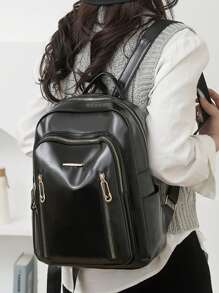 Large Capacity Fashion Women Travel Laptop Backpack, Student Backpack, Street Style - Black - View 4