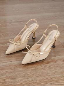 Summer Fashionable Elegant Women Apricot High Heels Pointed Toe Bow Decor Sandals Wedge Heels Closed Toe CUCCOO Brand Shoes