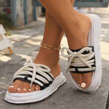 Sandalias casuales de exterior con suela gruesa y diseño slip-on para mujer, para el verano