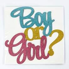 1 PC Glitter "Boy Or ? Girl" Gender Reveal Cake Topper - Paper Cake Decoration For Gender Reveal & Baby Shower Celebrations, Dual-Toned Pink & Blue Design, No Feathers, Electricity-Free Use - Multicolor - View 5