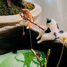 7pcs/Set Fishing Cat Ornaments Aquarium Decoration Fish Landscaping Cartoon Cat Statue Mini Resin Figurine Home Decorations