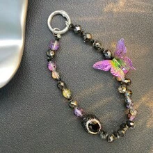 水晶蝴蝶手机挂绳，优雅手工串珠腕带，防丢失手机吊饰 - 彩色 - 查看 9